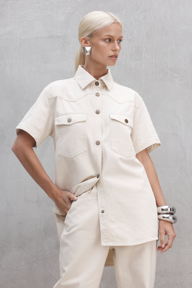 SHORT SLEEVE DENIM SHIRT CREAM