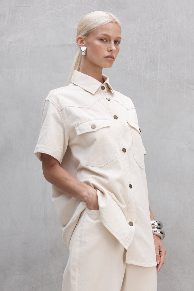 SHORT SLEEVE DENIM SHIRT CREAM