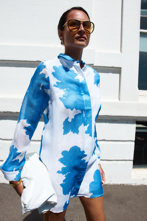 NADA OVERSIZED SHIRT DRESS - BLUE FLORAL PRINT