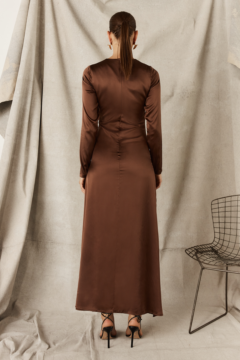 sofie maxi dress chocolate brown Sofia Chiffon Maxi Dress - Brown/combo