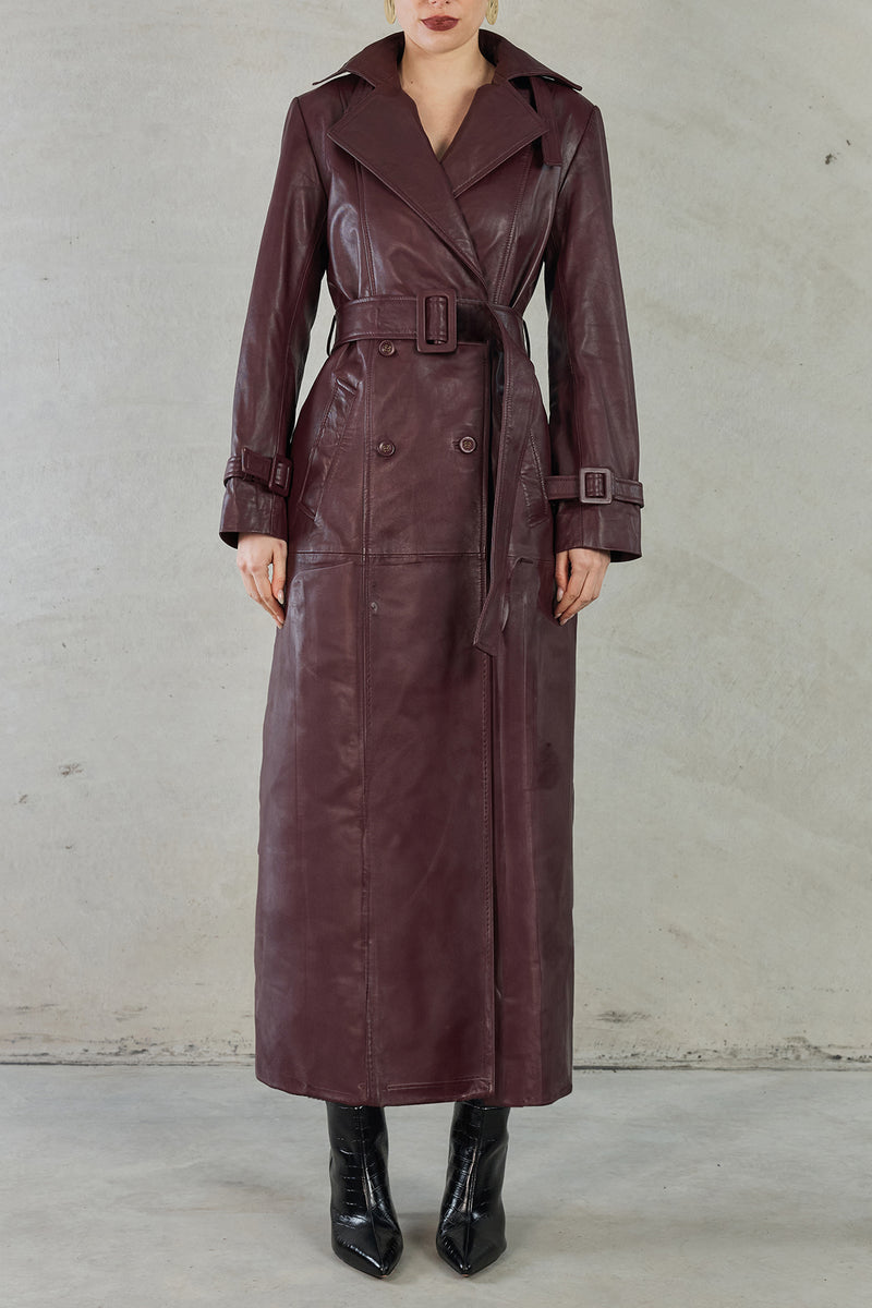 JULIA LONG LINE LEATHER COAT - WINE