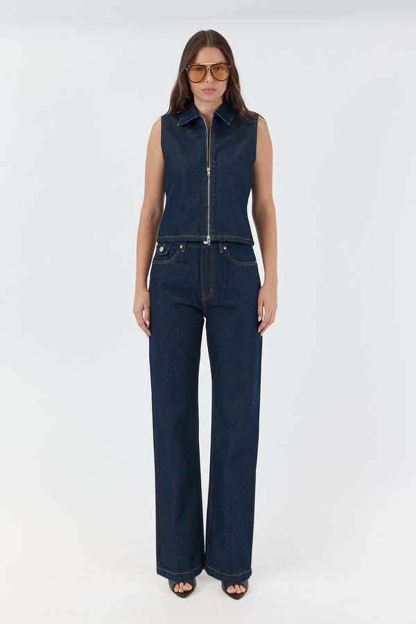 ANDREA DENIM VEST INDIGO RINSE