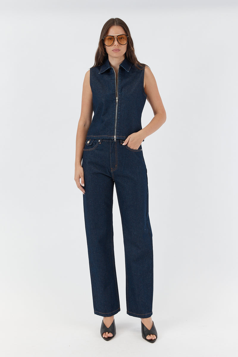 ANDREA DENIM VEST INDIGO RINSE