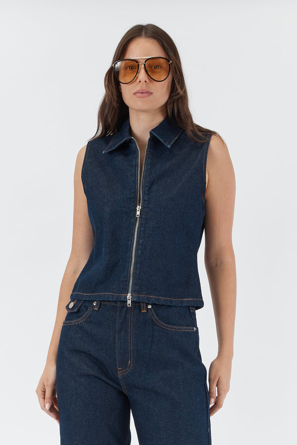 ANDREA DENIM VEST INDIGO RINSE