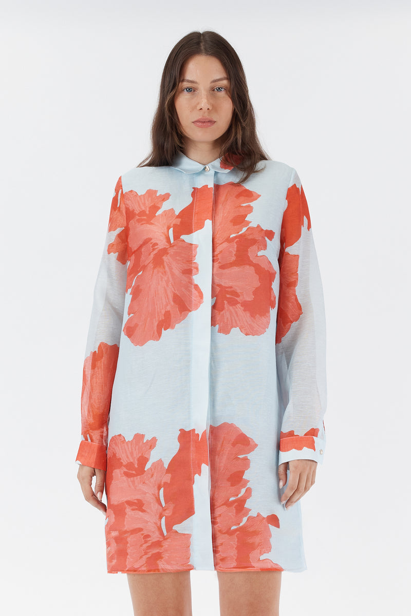 NADA OVERSIZED MINI SHIRT DRESS - RED FLORAL PRINT