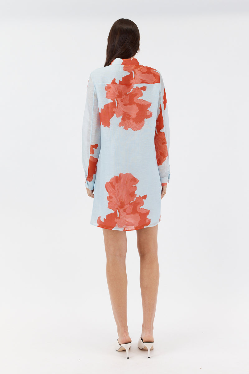NADA OVERSIZED MINI SHIRT DRESS - RED FLORAL PRINT