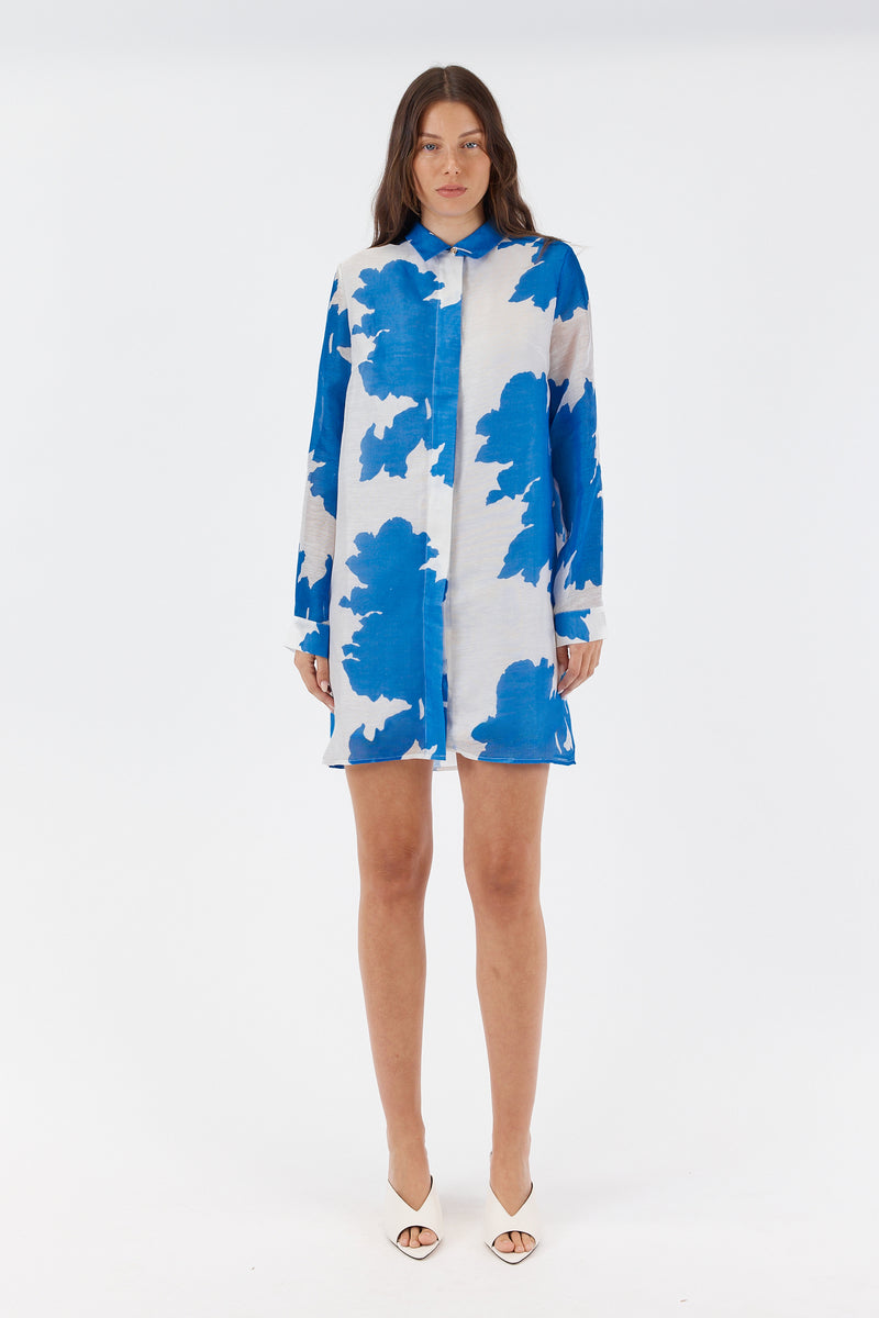 NADA OVERSIZED SHIRT DRESS - BLUE FLORAL PRINT