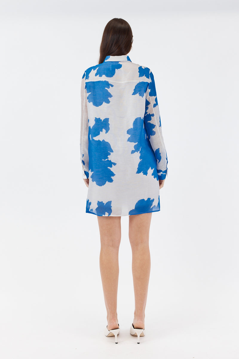 NADA OVERSIZED SHIRT DRESS - BLUE FLORAL PRINT