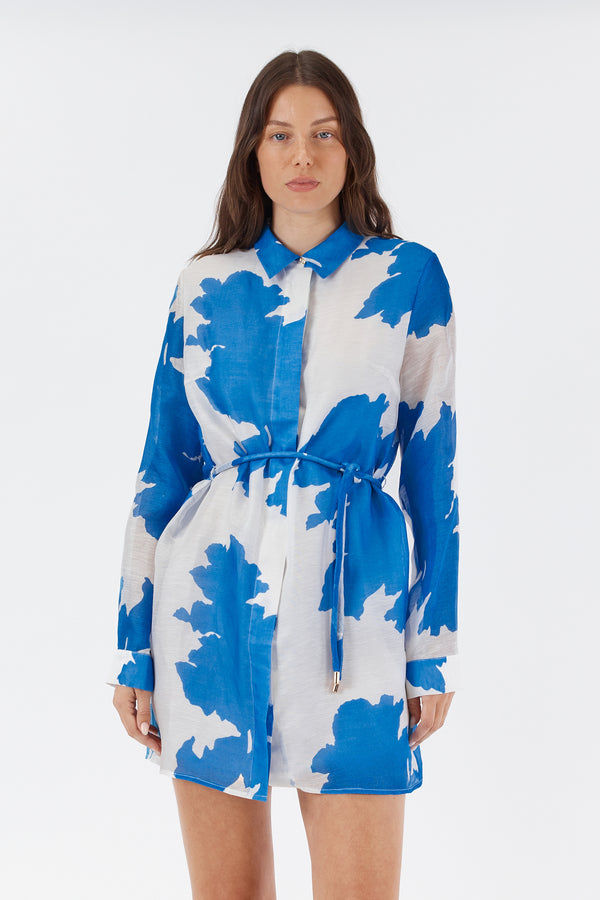 NADA OVERSIZED SHIRT DRESS - BLUE FLORAL PRINT