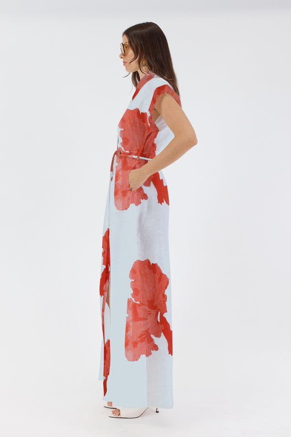LEANNE MAXI SHIRT DRESS - RED FLORAL PRINT - PRE ORDER