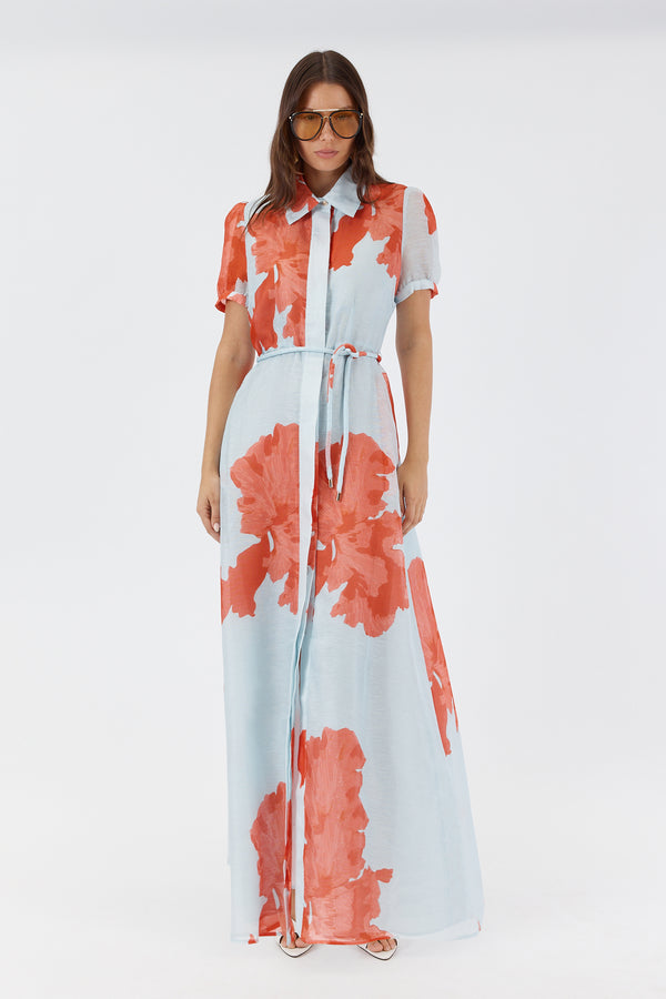 JANELLE MAXI SHIRT DRESS RED FLORAL PRINT - PRE ORDER