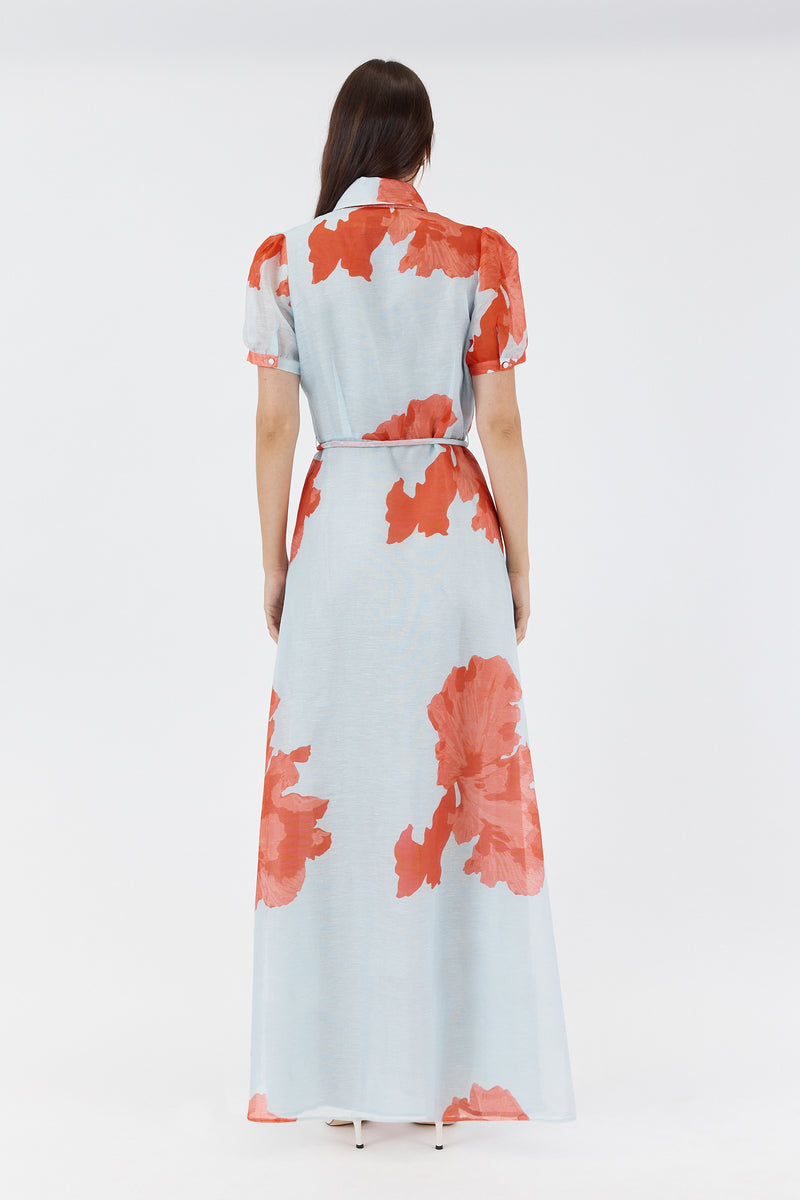 JANELLE MAXI SHIRT DRESS RED FLORAL PRINT - PRE ORDER