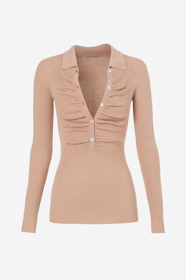 RUCHED RIBBED TOP - NUDE