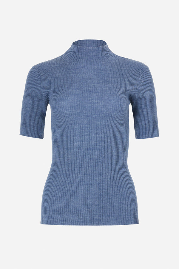 RIBBED SHORT SLEEVE TOP - BLUE