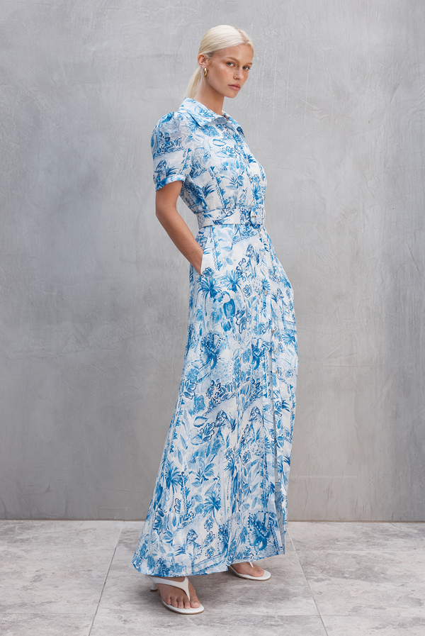 ALY SHIRT DRESS - BLUE FLORAL PRINT
