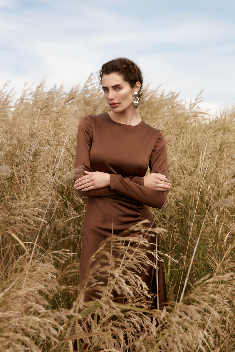 SILK MAXI DRESS CHOCOLATE Sofia Irina SILK MAXI DRESS CHOCOLATE Sofia Irina