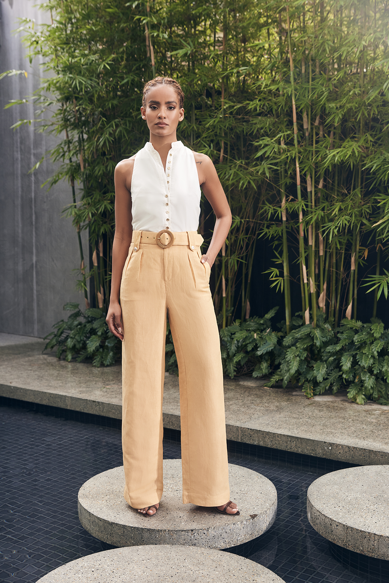 Beige wide leg sales pants