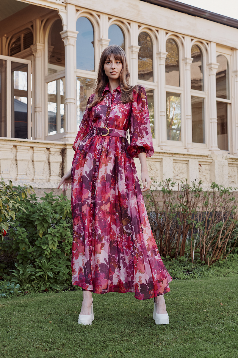 Printed maxi hot sale shirt dress