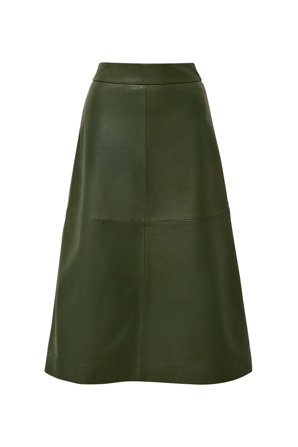 LEATHER MIDI SKIRT - CHIVE